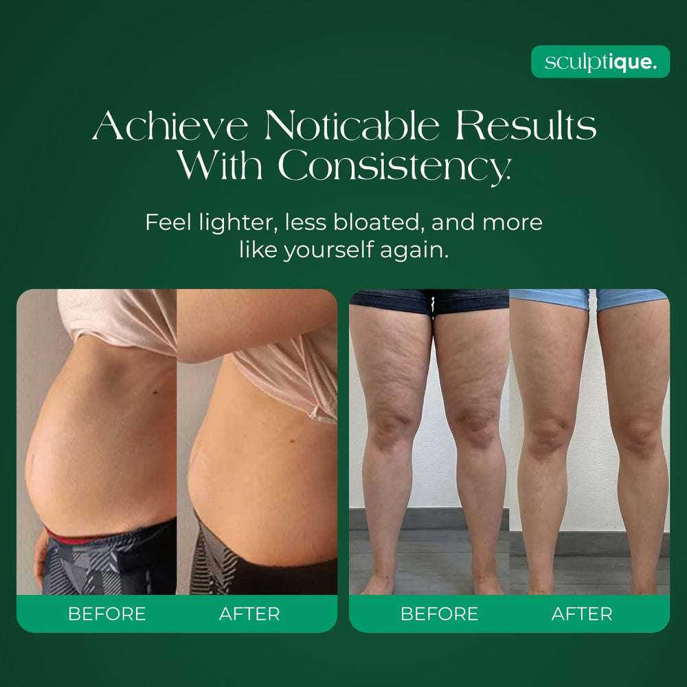 Sculptique etiqueta con lista de ingredientes y recomendaciones claras