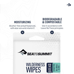 Sea to Summit etiqueta con aloe y vitamina E que muestra ingredientes humectantes