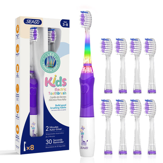 SEAGO cepillo frontal mostrando diseño púrpura y luz LED divertida