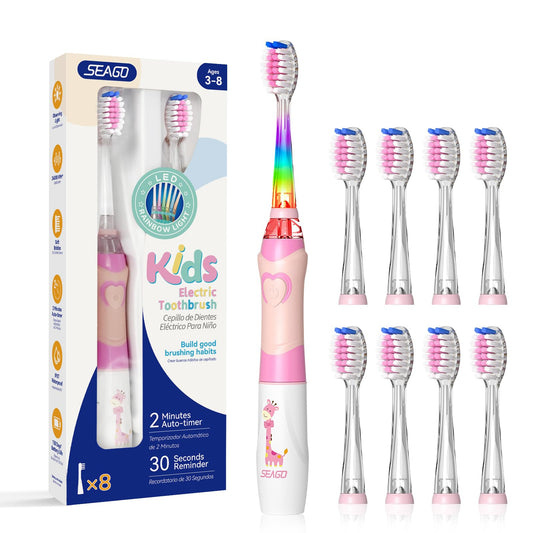 SEAGO cepillo infantil rosa vista frontal, diseño atractivo para motivar cepillado