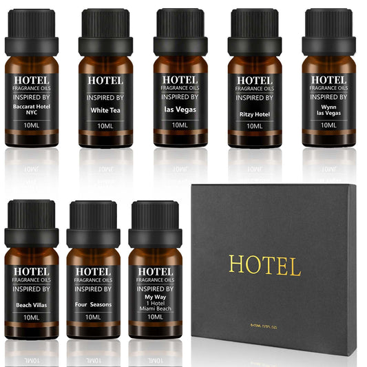 SEAMOSH vista frontal del set de aceites esenciales, calidad hotelera