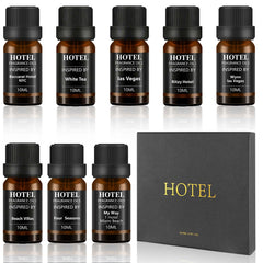 SEAMOSH vista frontal del set de aceites esenciales, calidad hotelera