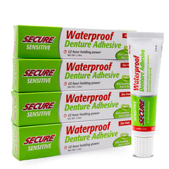Secure envase frontal que muestra la crema adhesiva sin zinc y su sujeción