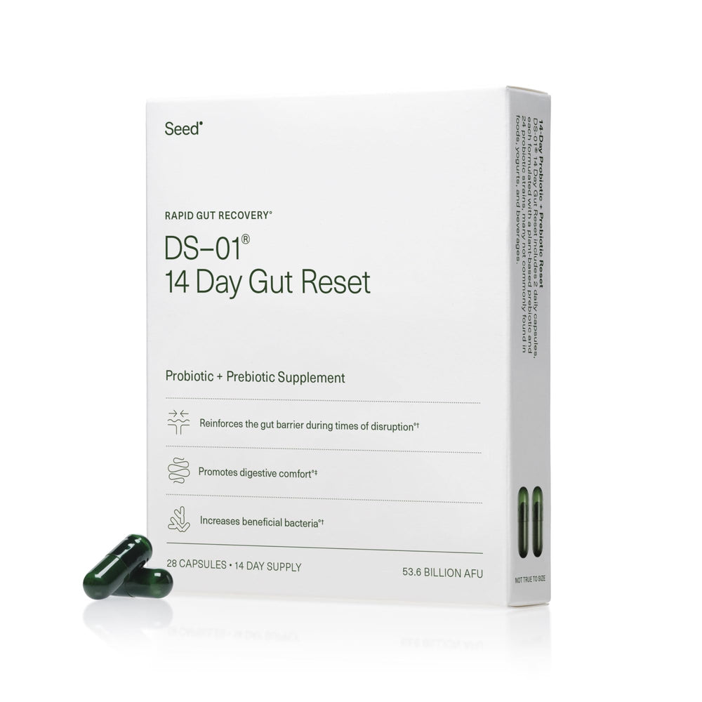 Seed envase frontal del 14 Day Gut Reset mostrando la marca y beneficios
