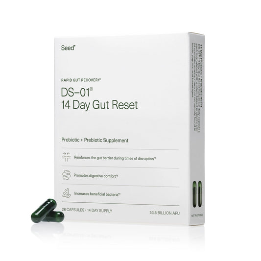 Seed envase frontal del 14 Day Gut Reset mostrando la marca y beneficios