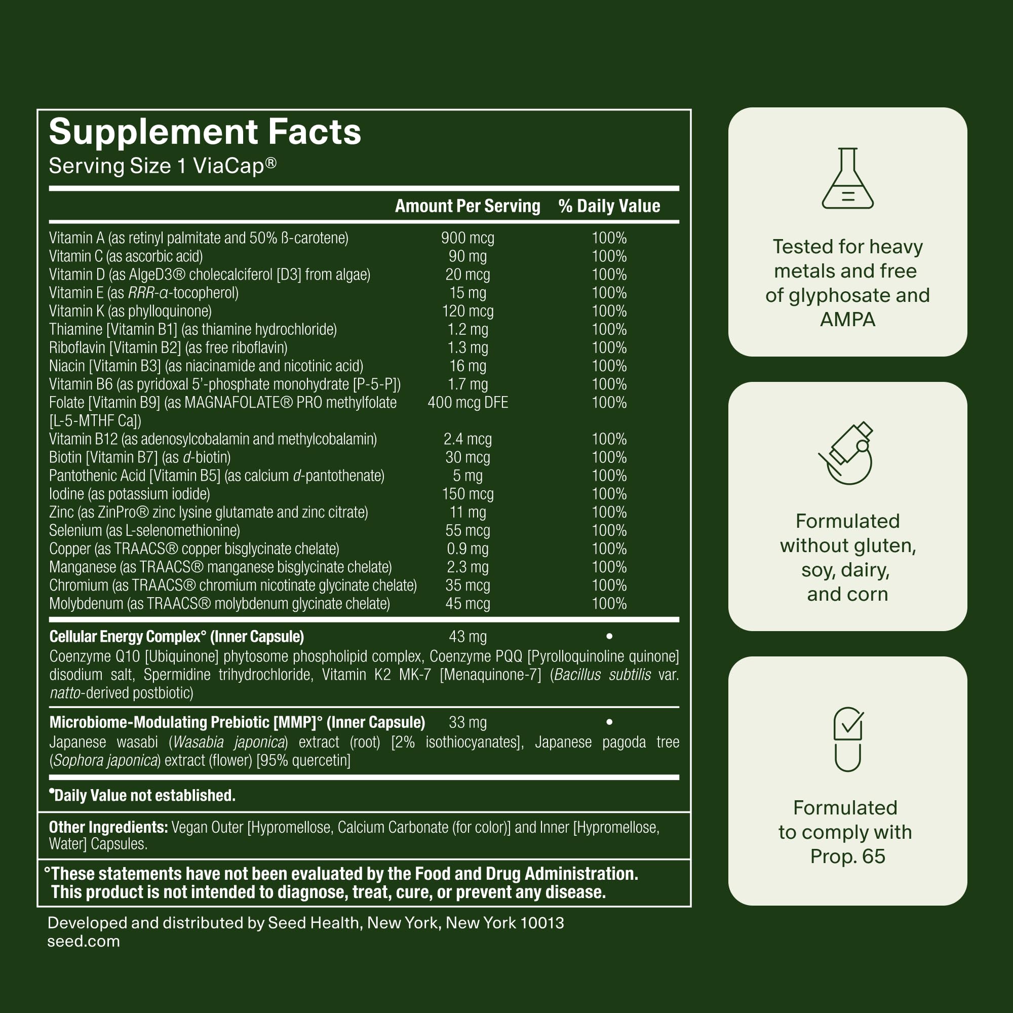 Seed DM-02 frasco en cocina junto a alimentos para indicar complemento dietario