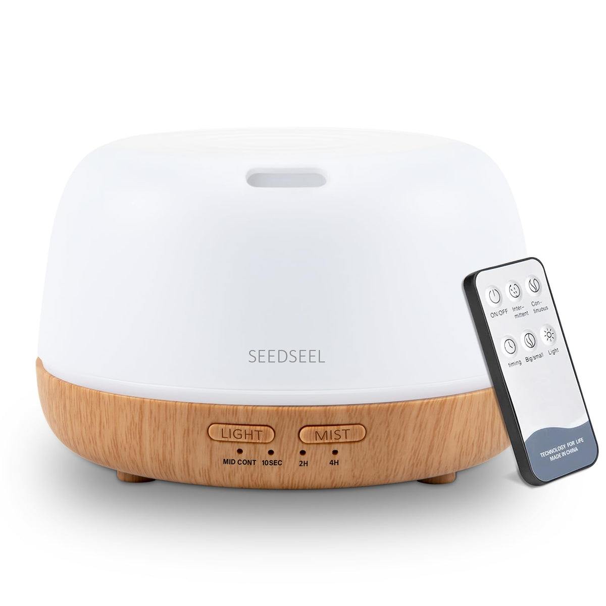 SEEDSEEL vista frontal del difusor mostrando diseño minimalista y funcionamiento silencioso