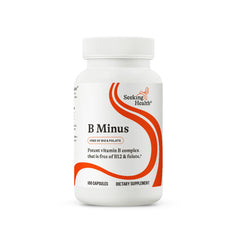 Seeking Health b-minus frontal del envase con información clara y confianza