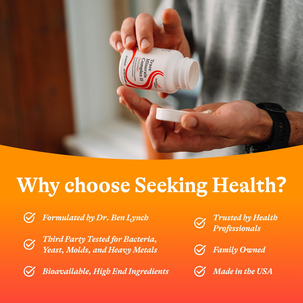Seeking Health botella abierta vista superior mostrando cápsulas bien empaquetadas