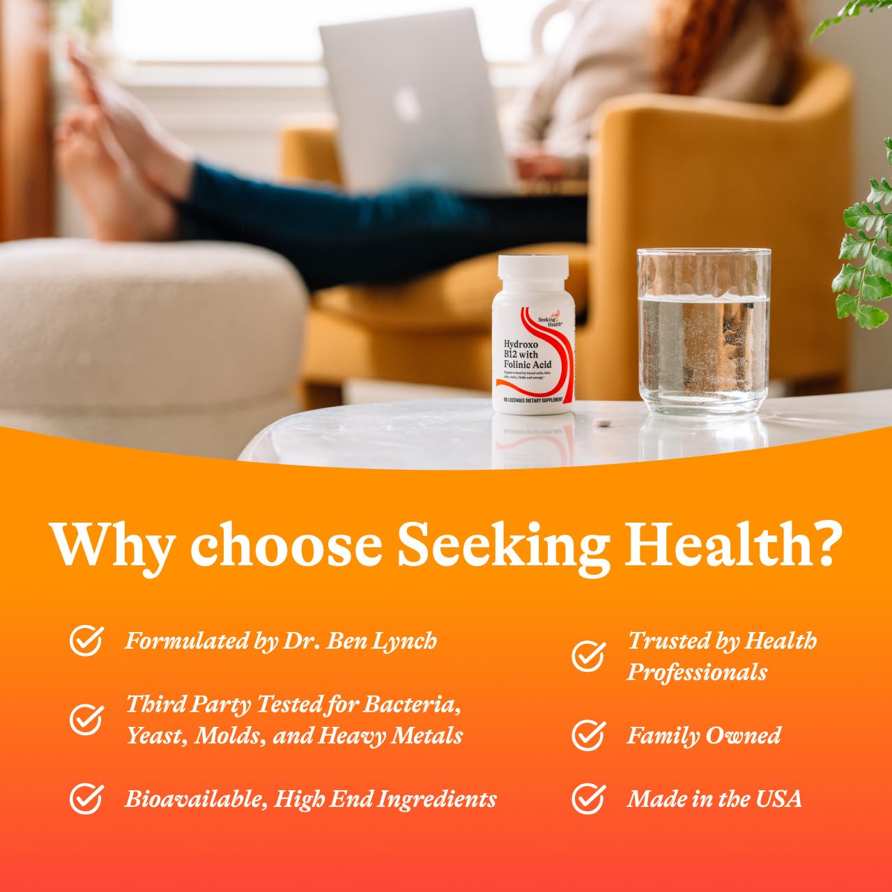 Seeking Health pastilla junto a una moneda para ver proporción y tamaño