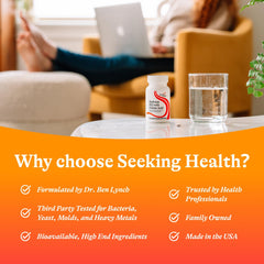 Seeking Health pastilla junto a una moneda para ver proporción y tamaño