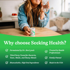 Seeking Health envase lateral con fecha y número de lote claro
