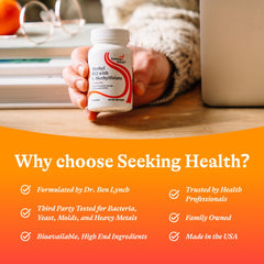 Seeking Health persona tomando pastilla, conveniencia y estilo de vida