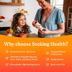 Seeking Health envase abierto con tabletas que revela facilidad de uso y almacenamiento