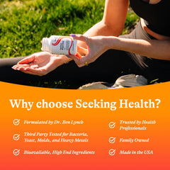 Seeking Health etiqueta con lista de ingredientes y beneficios claros