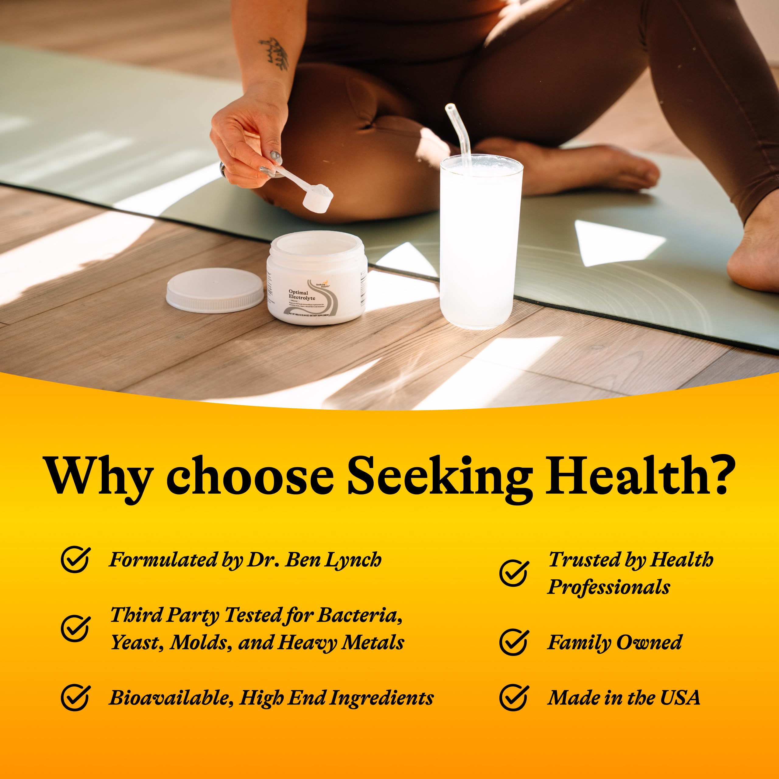 Seeking Health etiqueta nutricional legible en primer plano, ventaja: información clara sobre ingredientes y alérgenos