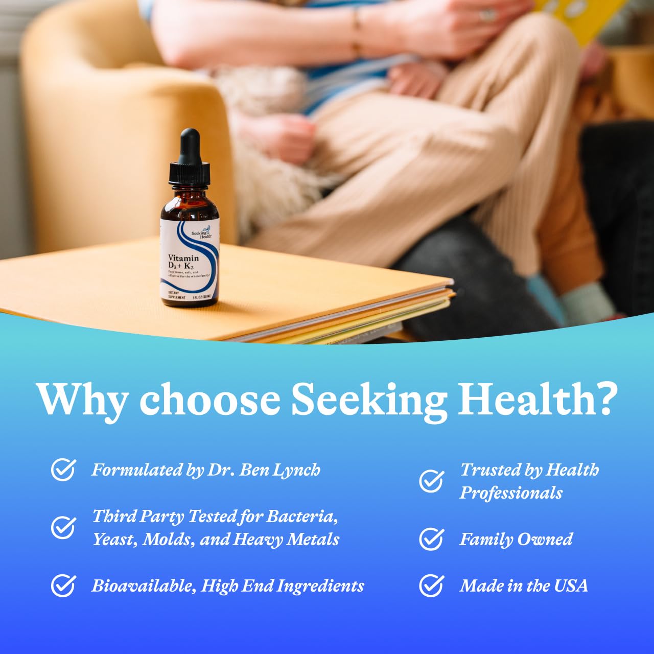 Seeking Health etiqueta con ingredientes y certificaciones para tranquilidad