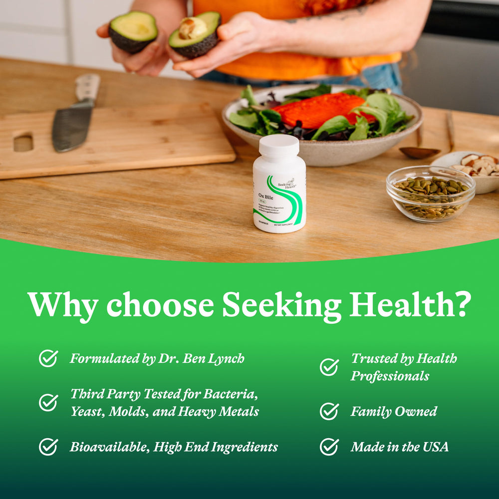 Seeking Health comparación de tamaño de la botella para referencia de escala