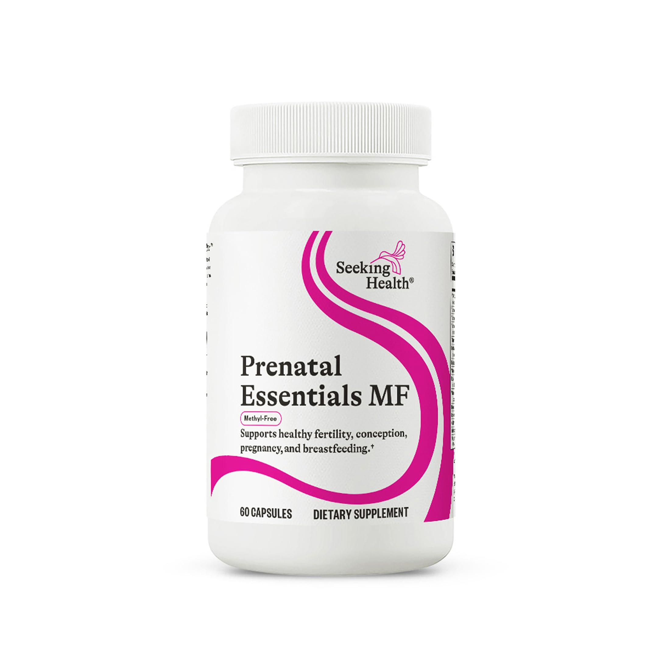 Seeking Health frasco frontal del prenatal MF, presentación clara y confianza