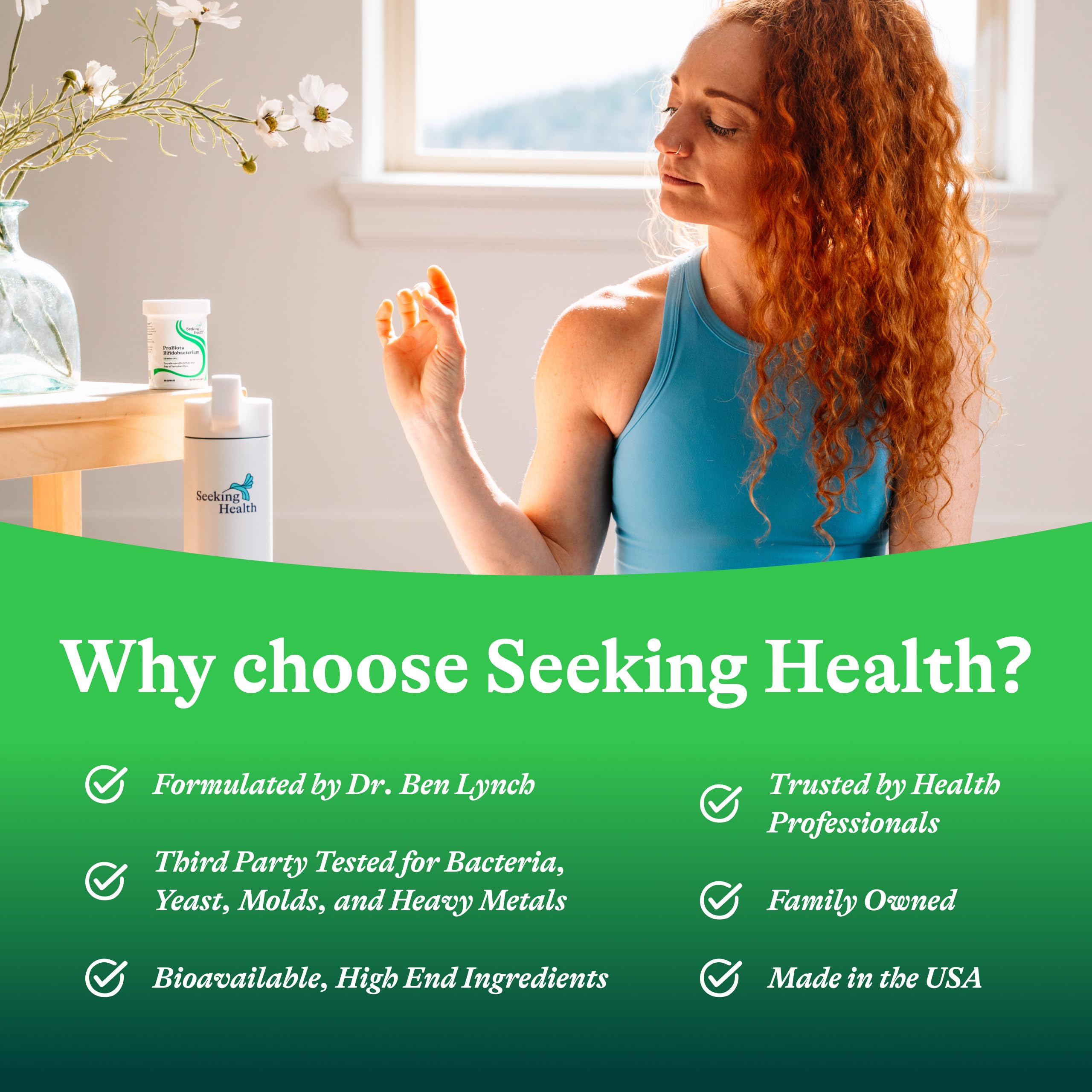 Seeking Health producto en cocina junto a alimentos saludables, inspiración diaria