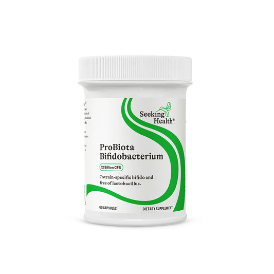 Seeking Health frasco frontal mostrando nombre y beneficio intestinal