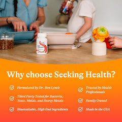 Seeking Health producto sobre mesa estilo vida aporta confianza de marca