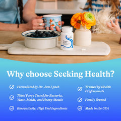 Seeking Health producto sobre mesa con contexto cotidiano para uso diario