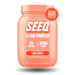 SEEQ envase Juicy Peach frente mostrando diseño y beneficio refrescante