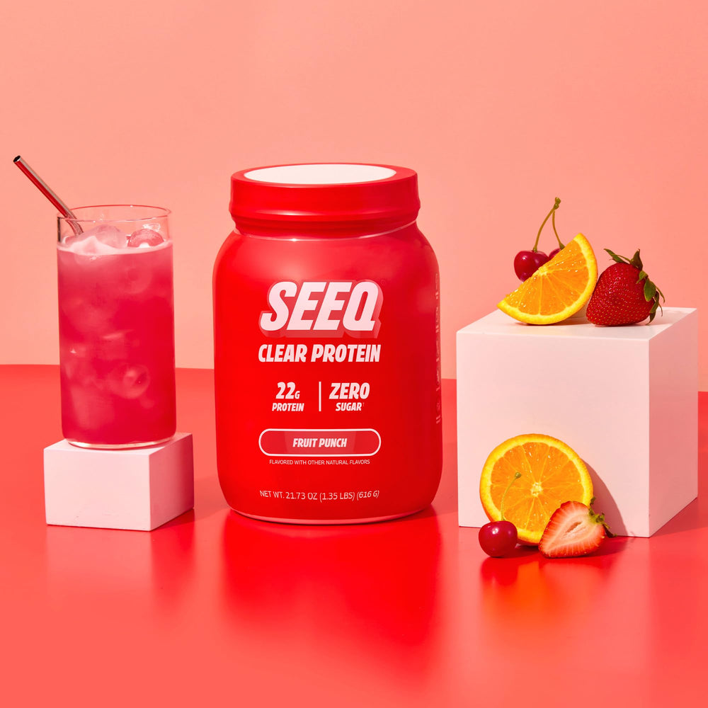 SEEQ detalle de ingredientes resaltando 22g proteína por porción
