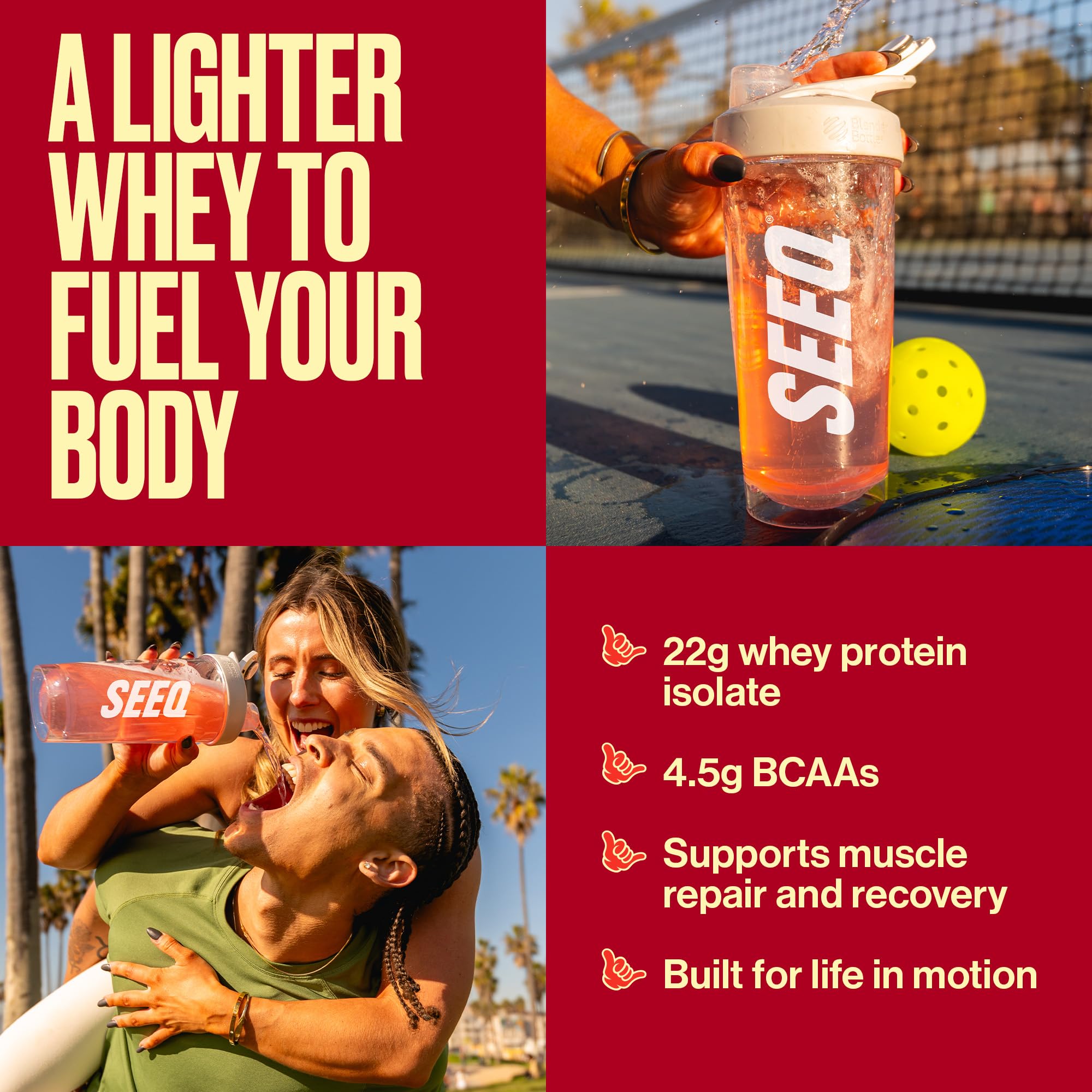 SEEQ polvo clear whey textura translúcida, mezcla fácil y sin grumos