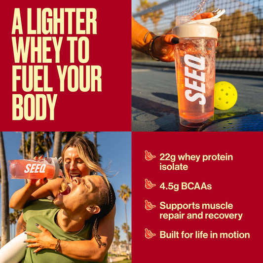 SEEQ polvo clear whey textura translúcida, mezcla fácil y sin grumos