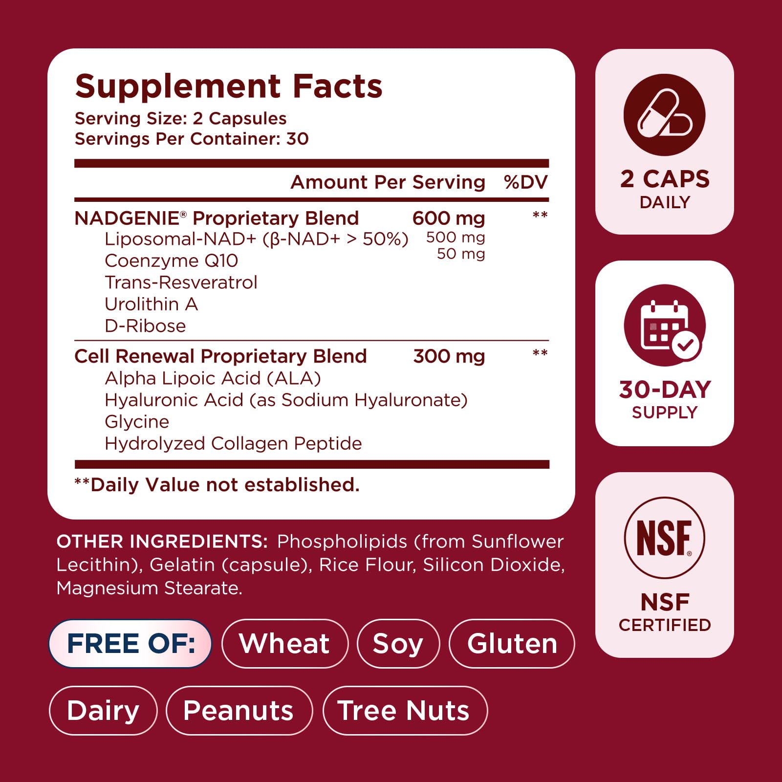 Selerb etiqueta de ingredientes resaltando β-NAD+ y calidad