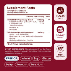 Selerb etiqueta de ingredientes resaltando β-NAD+ y calidad