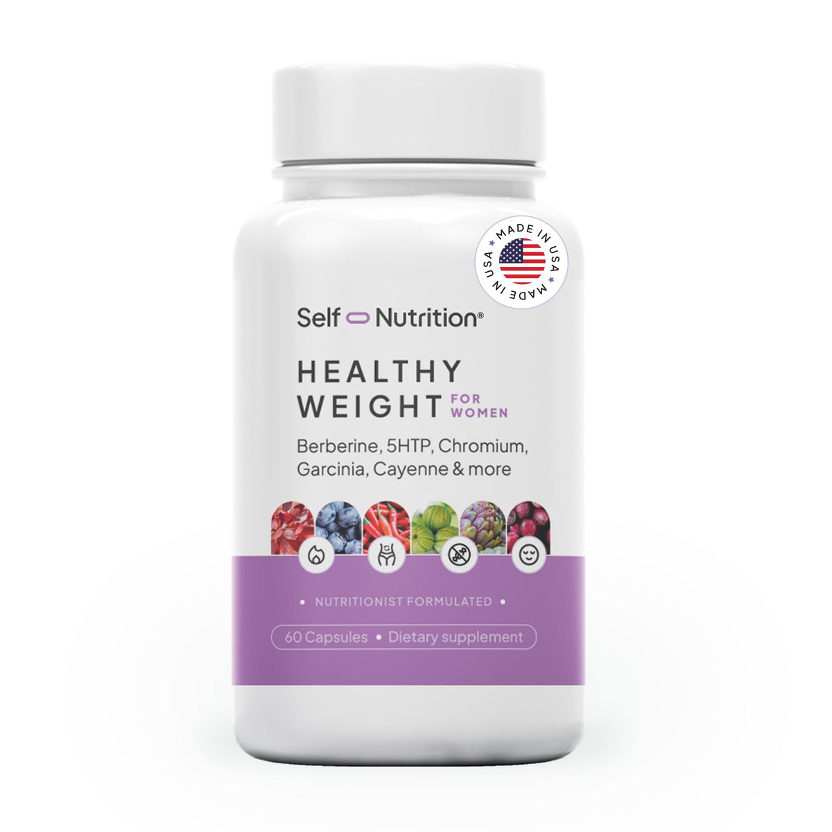 SELF NUTRITION frasco frontal mostrando 60 cápsulas y buena elección