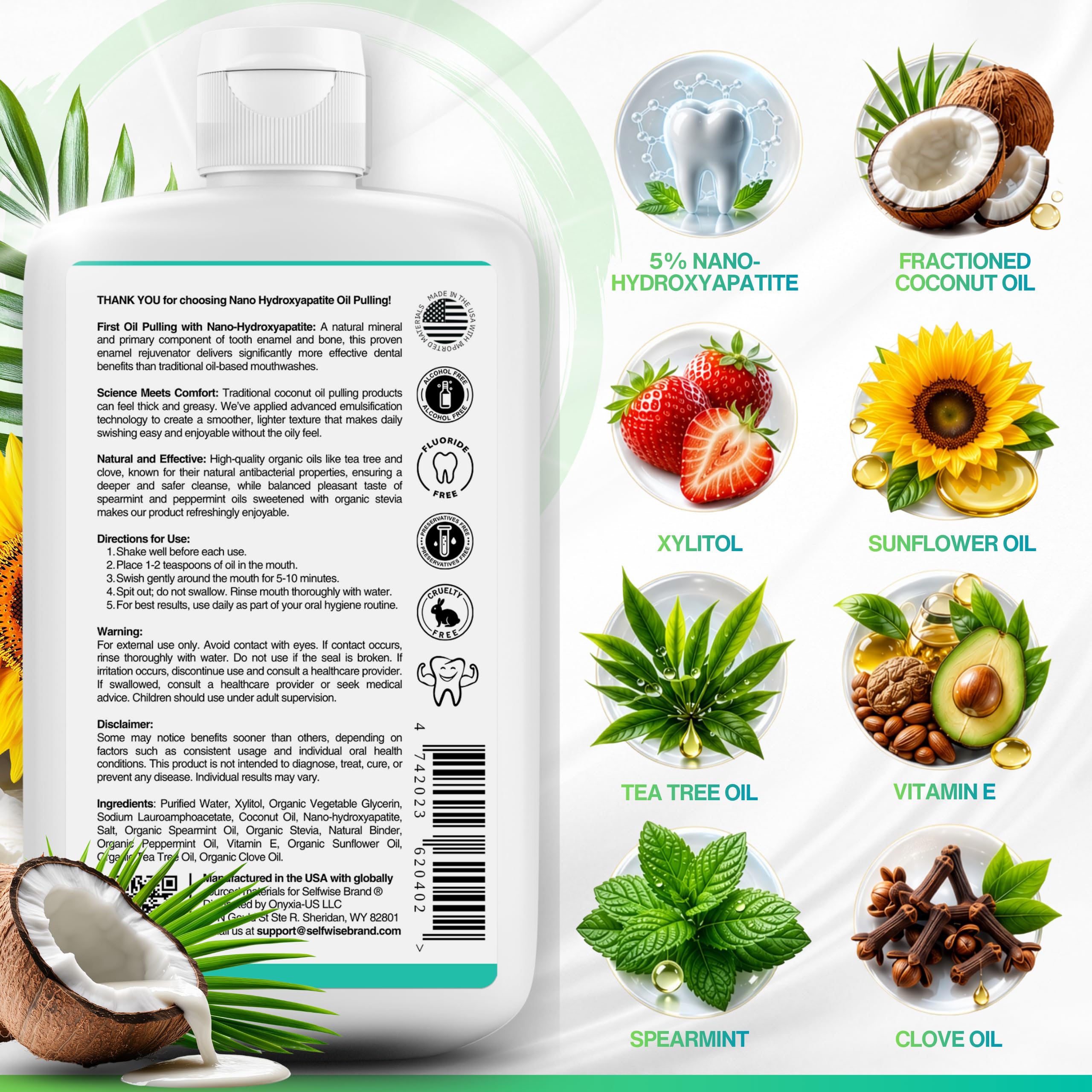 SELFWISE botella junto a regla, demuestra tamaño real del producto