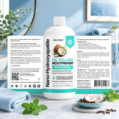 SELFWISE escena de baño mostrando producto integrado en rutina de higiene oral