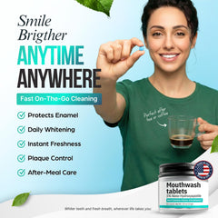 SELFWISE tableta en mano disolviéndose en agua para enjuague práctico