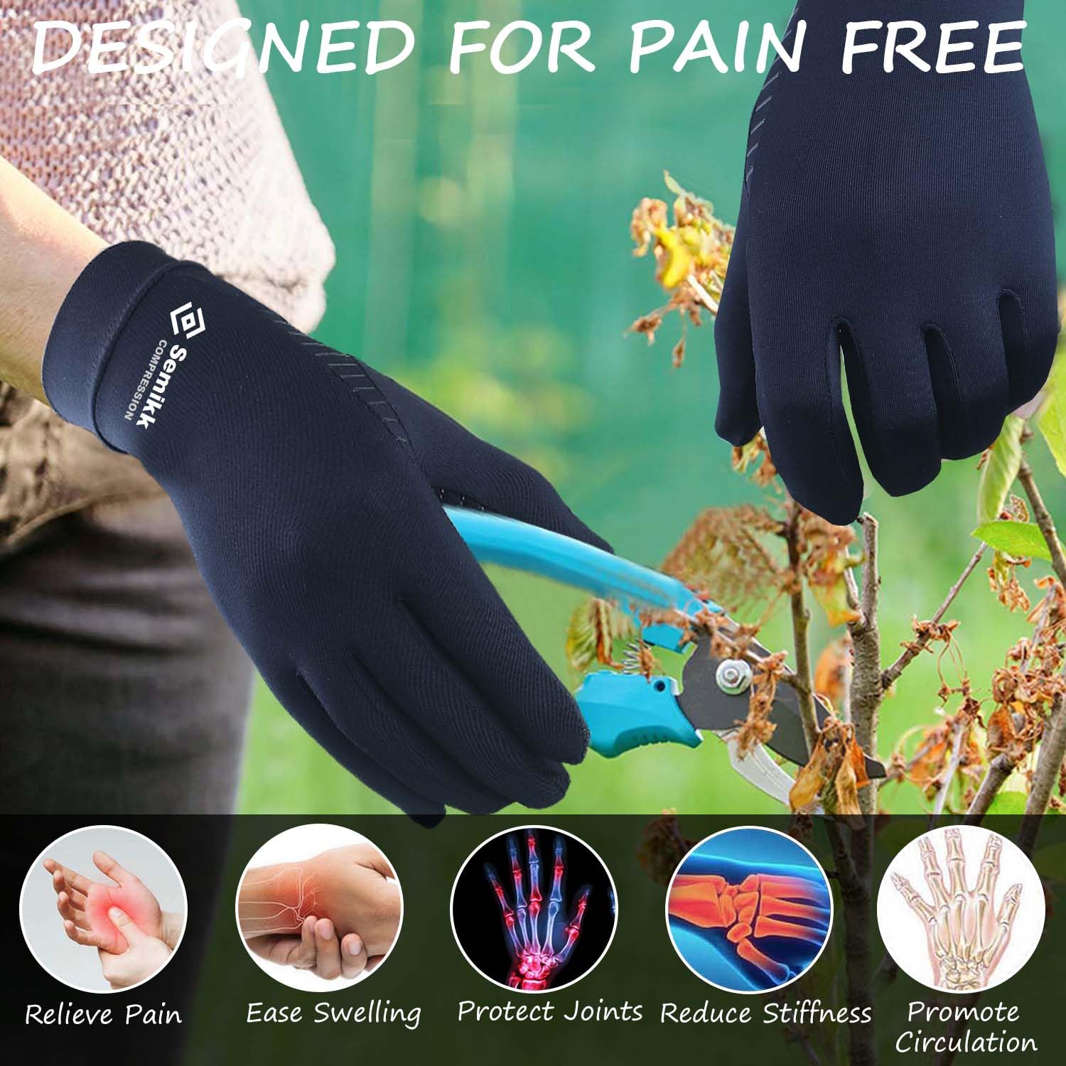 Semikk guantes puestos en mano mostrando compresión y libertad de movimiento