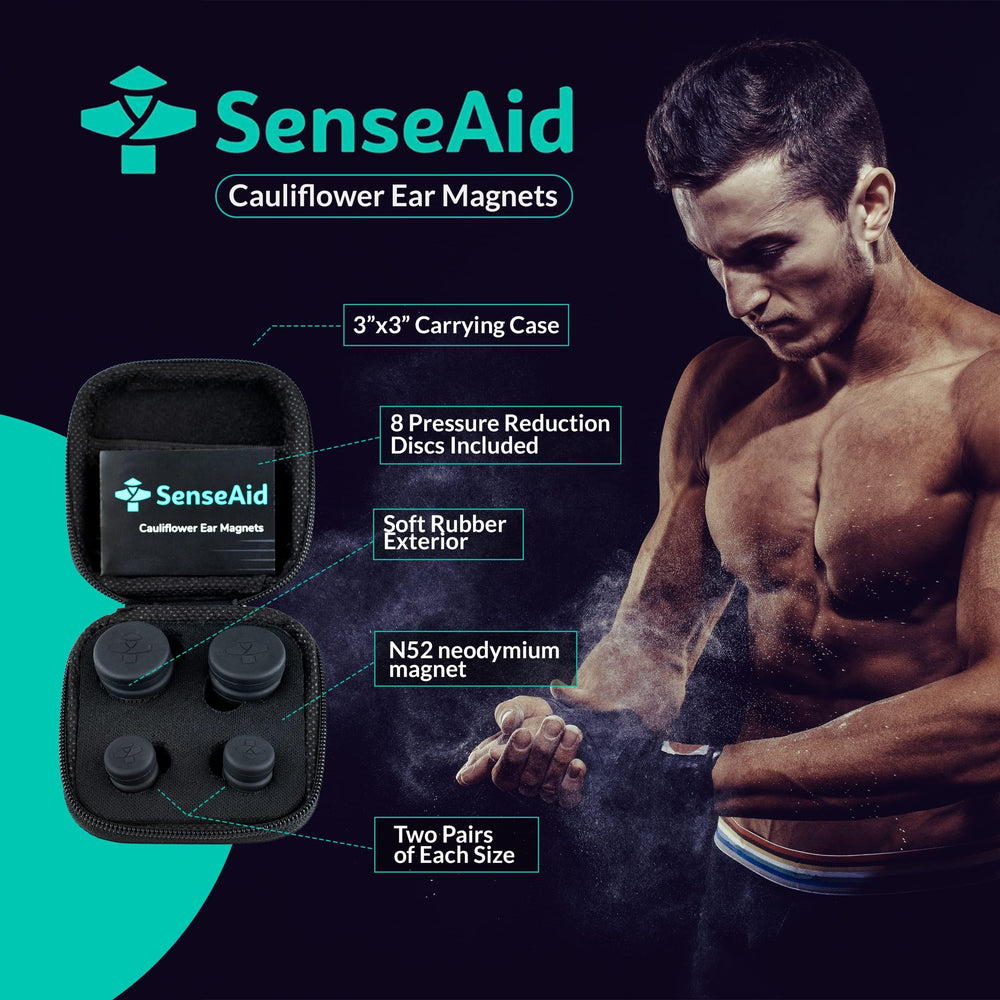 SenseAid primer plano de imanes mostrando tamaño y acabado de goma para confort