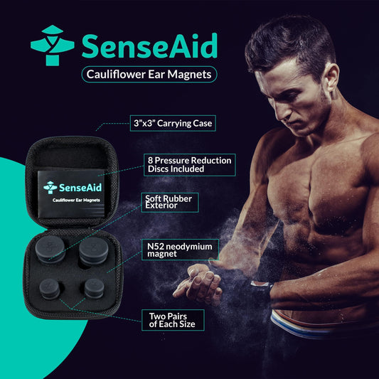 SenseAid primer plano de imanes mostrando tamaño y acabado de goma para confort
