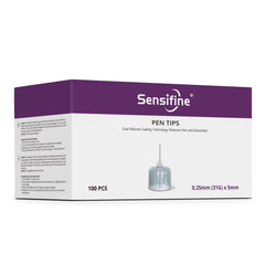 Sensifine empaque frontal mostrando caja de 100 puntas y beneficios