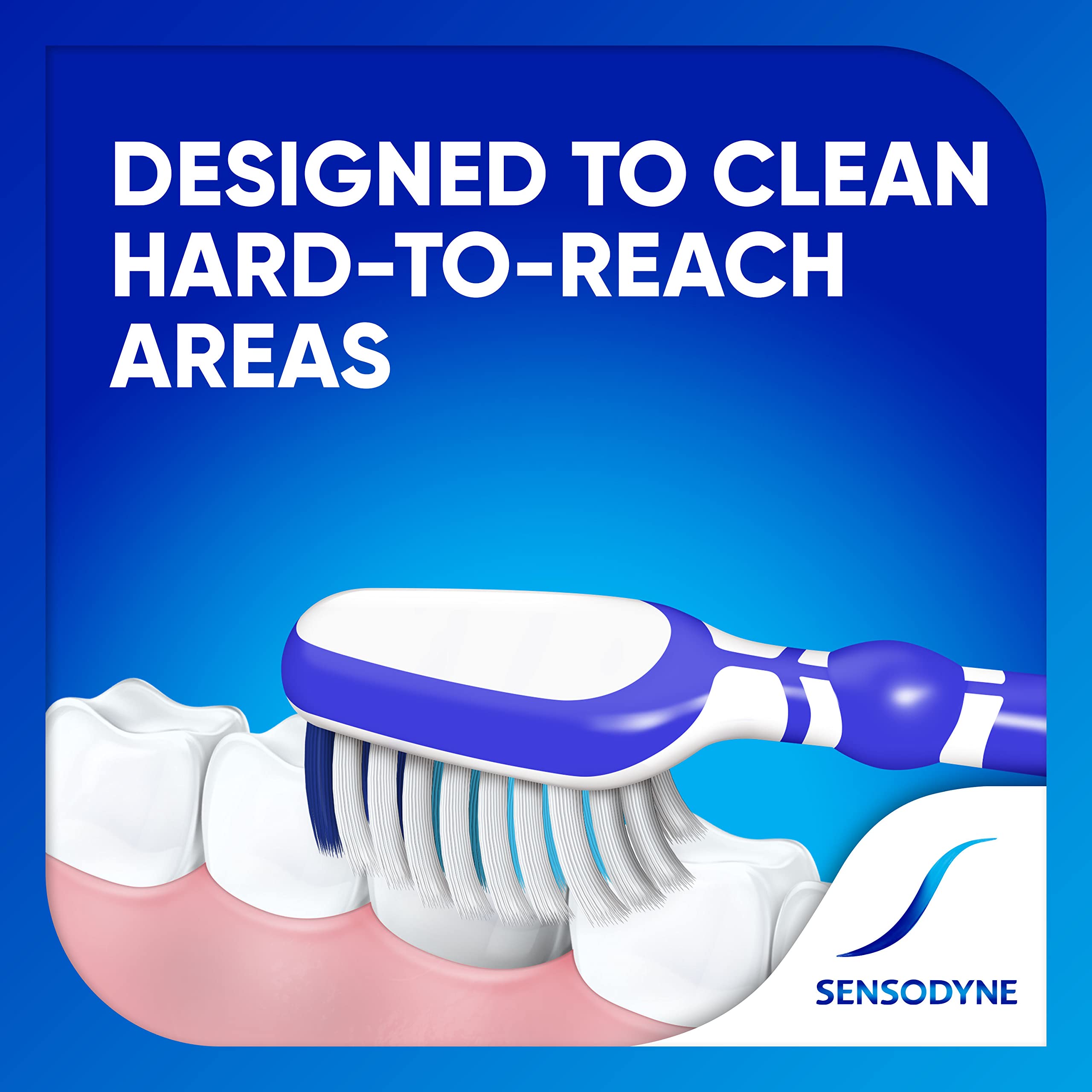 Sensodyne cepillo en uso junto al lavabo para manejo cómodo