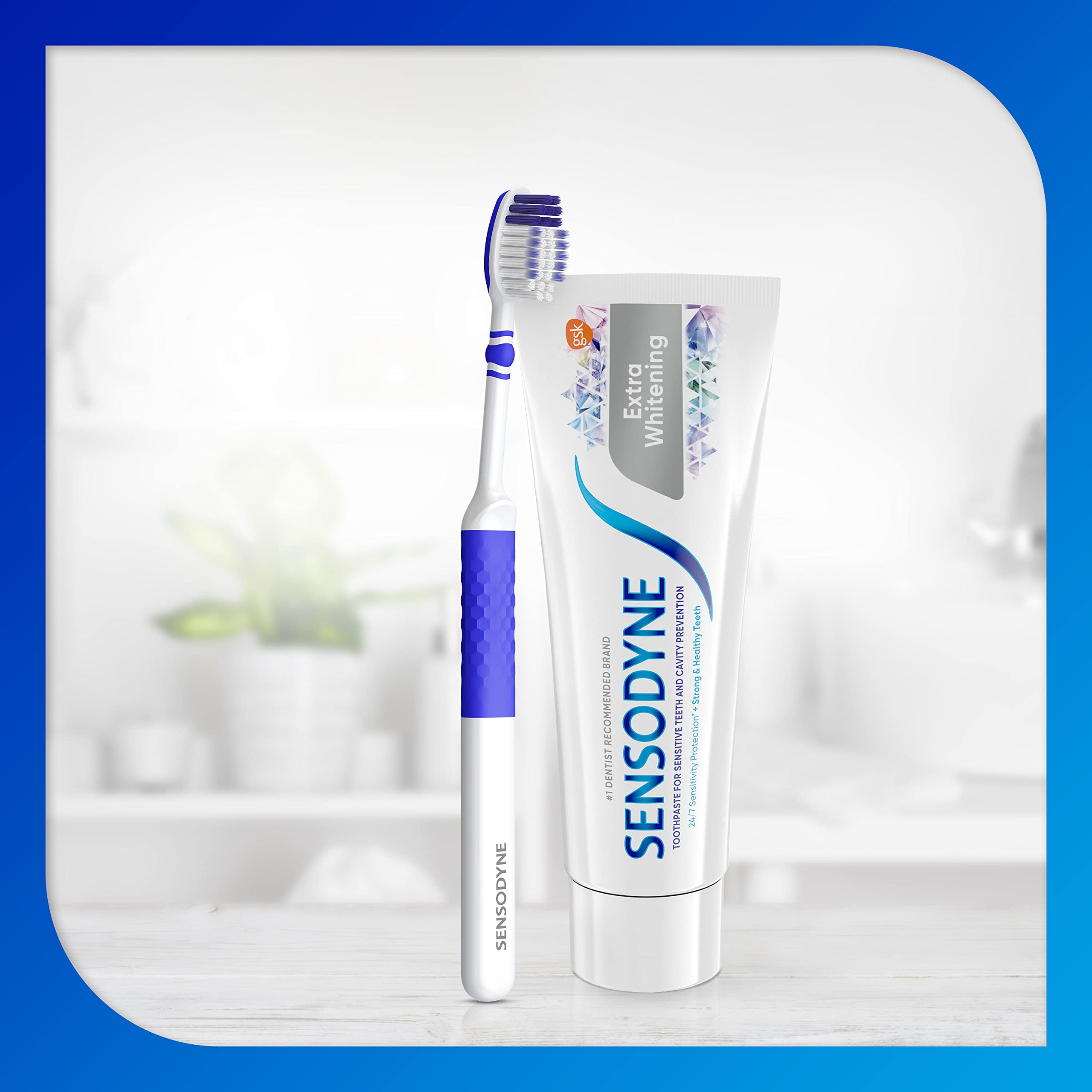 Sensodyne cepillos en escena de estilo de vida, cuidado diario confiable