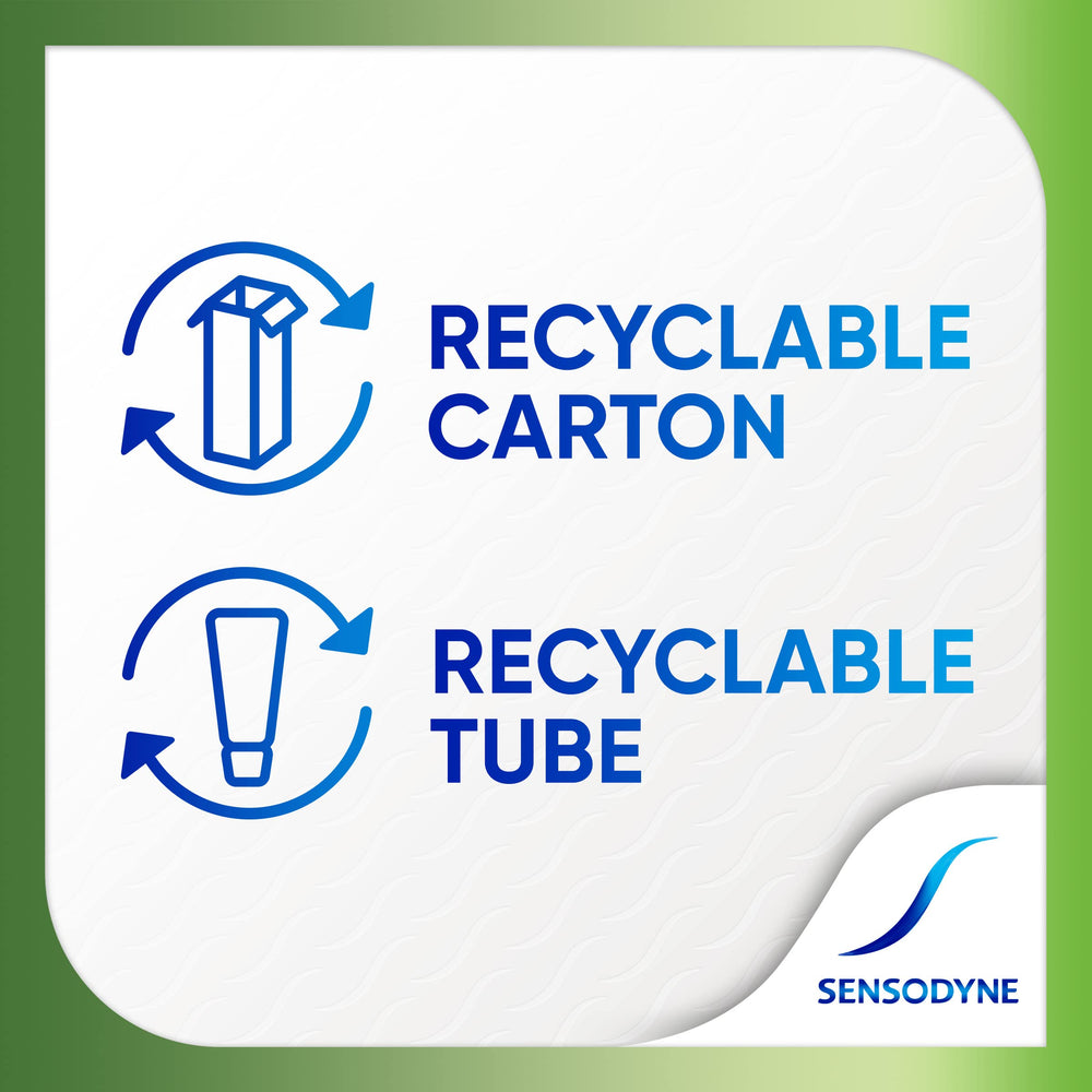 Sensodyne detalle de etiqueta que resalta fórmula libre de SLS