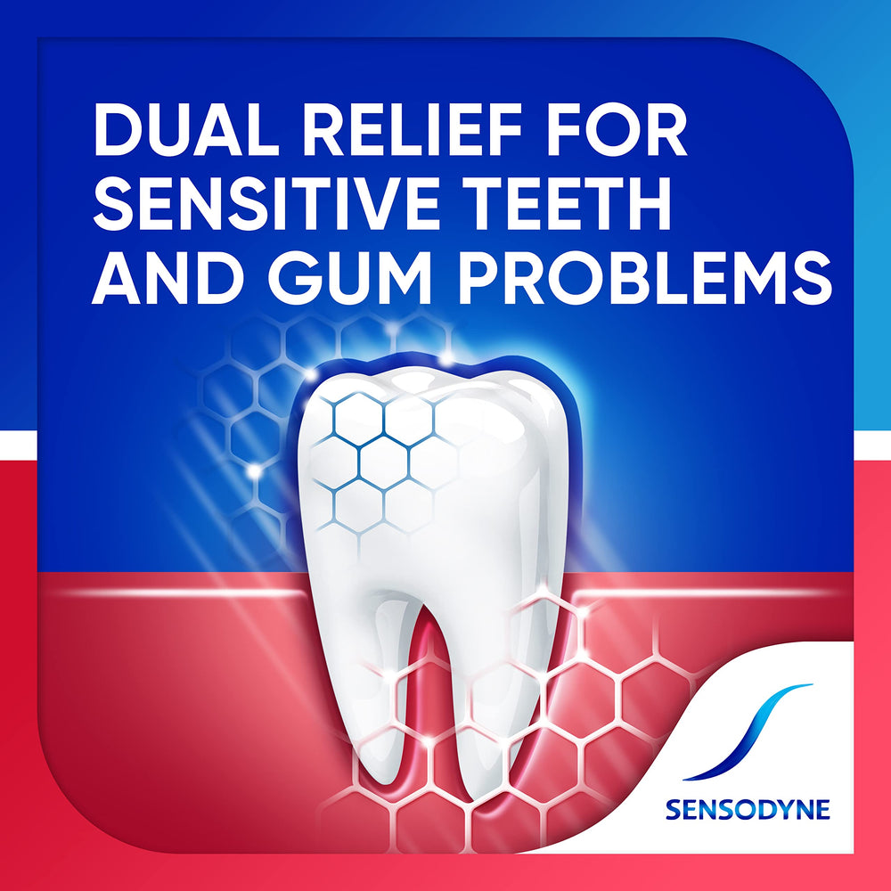 Comparación de sonrisa antes y después uso Sensodyne, manchas reducidas