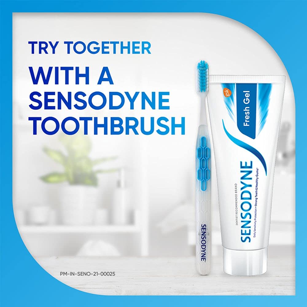 Sensodyne tubo con tapa abierta mostrando el sistema de dispensado seguro