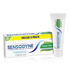 Sensodyne frente del empaque mostrando protección y sabor menta