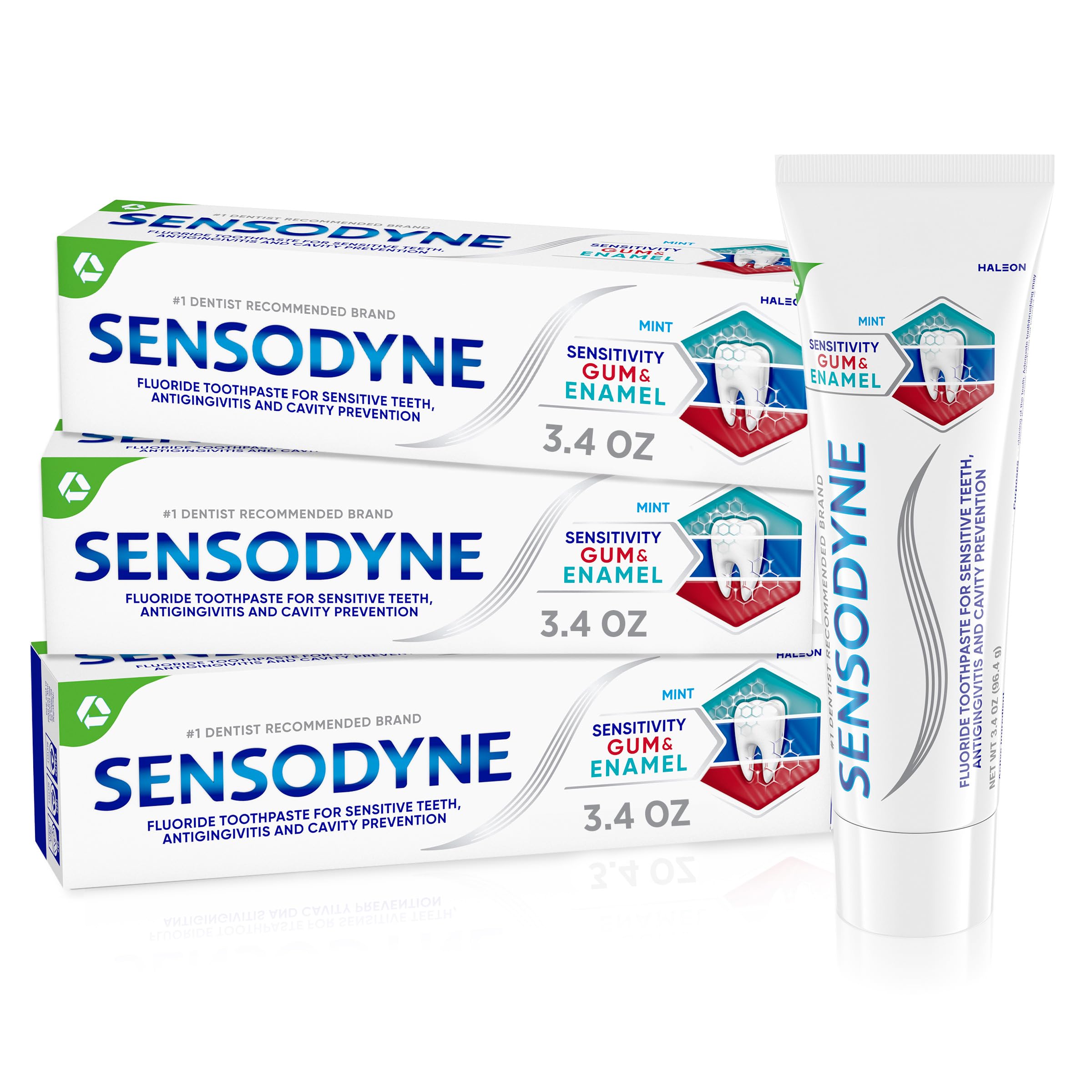 Sensodyne envase frontal con tres tubos para alivio de sensibilidad