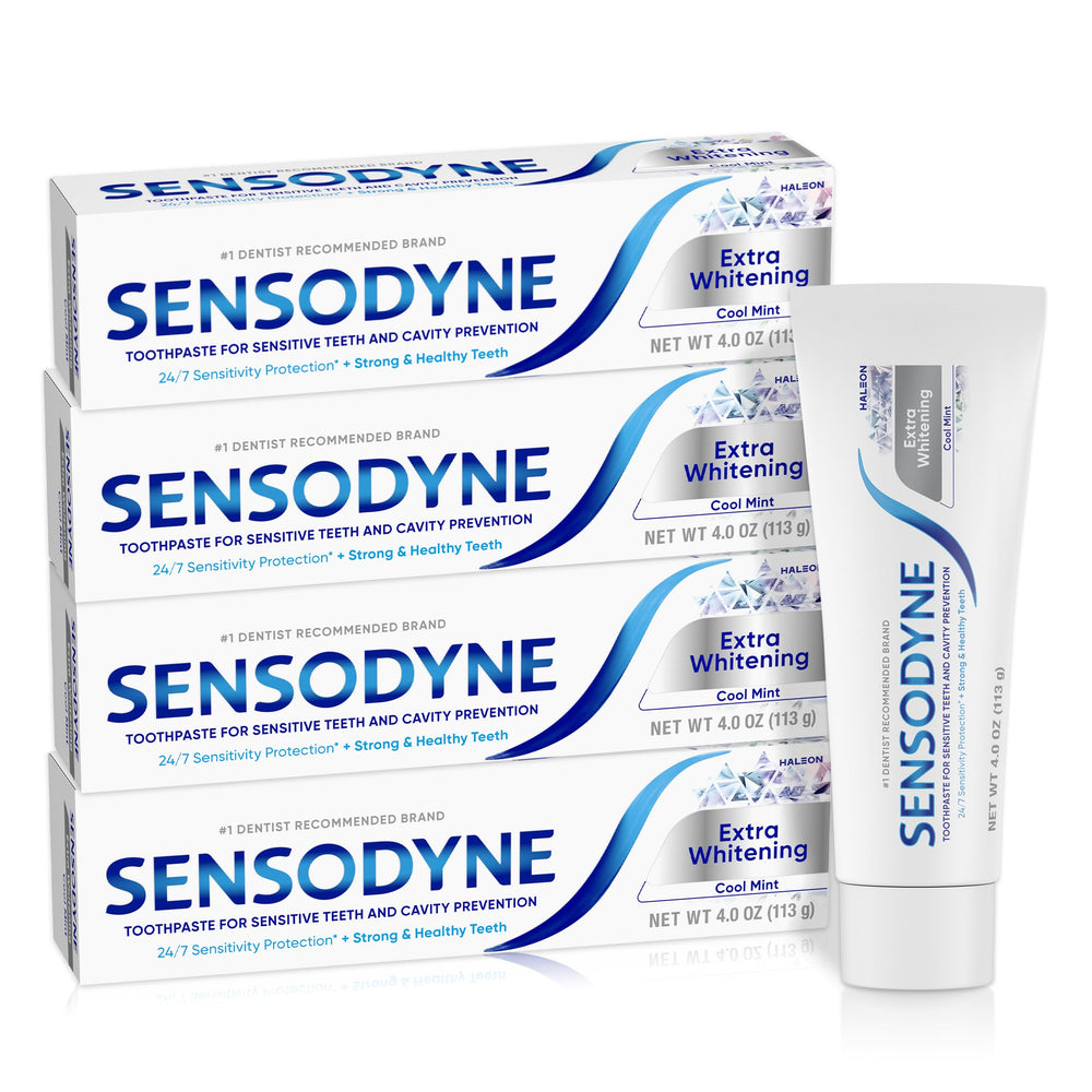 Sensodyne frontal del pack mostrando cuatro tubos y beneficio ahorro