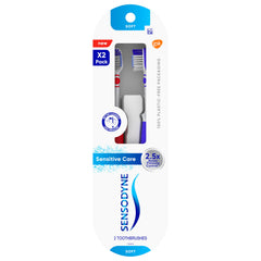 Sensodyne packaging frontal mostrando pack de dos y beneficio reciclable